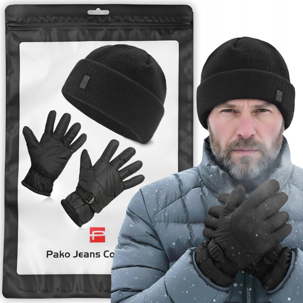 CZAPKA i RĘKAWICZKI Zestaw na Mrozy Dla Niego CZARNY Pako Jeans - Pakojeans.pl