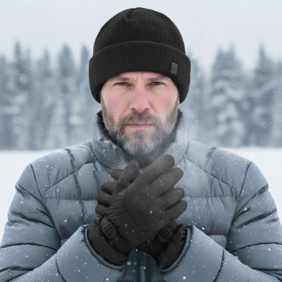 CZAPKA i RĘKAWICZKI Zestaw na Mrozy Dla Niego CZARNY Pako Jeans - Pakojeans.pl