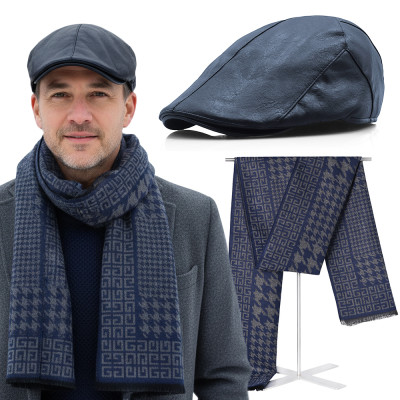 Kaszkiet Męski Skórzany i Szalik Pako Jeans Modny Komplet dla Niego na Prezent - Pakojeans.pl