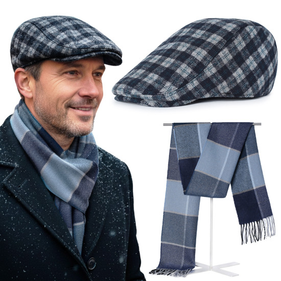 Kaszkiet Męski z 50% Wełny i Szalik Pako Jeans Elegancki Komplet Dla Niego - Pakojeans.pl