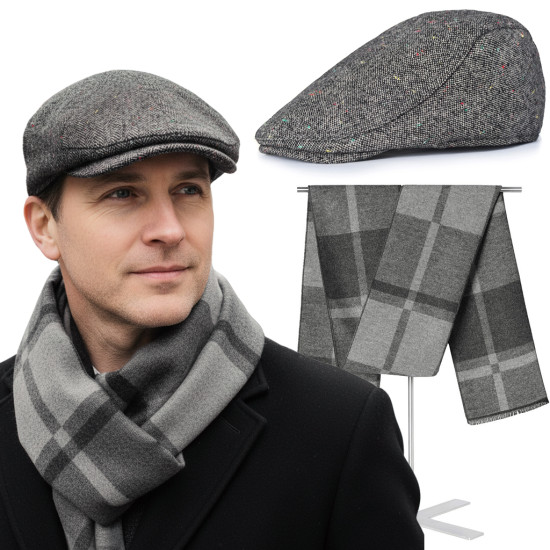 Kaszkiet Męski z Wełną i Szalik Pako Jeans Elegancki Komplet Dla Niego - Pakojeans.pl