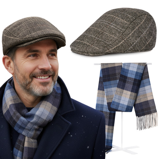 Kaszkiet Męski z Wełną i Szalik Pako Jeans Elegancki Komplet Dla Niego - Pakojeans.pl