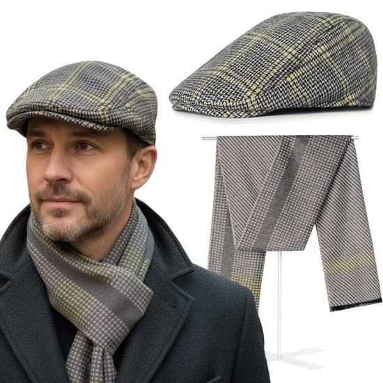 Kaszkiet Męski z 50% Wełny i Szalik Pako Jeans Elegancki Komplet Dla Niego - Pakojeans.pl