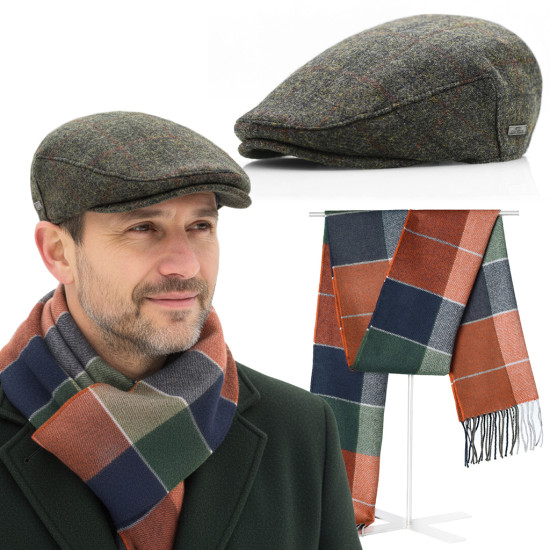 Komplet PREMIUM męski kaszkiet 100% WEŁNY i LUKSUSOWY szalik Pako Jeans - Pakojeans.pl
