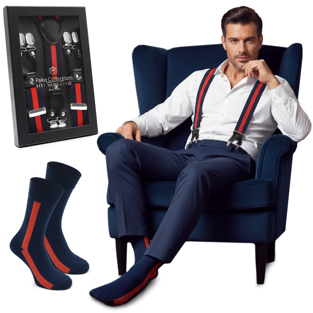 Elegancki PREZENT dla Mężczyzny ZESTAW Premium Szelki i Skarpety Pako Jeans - Pakojeans.pl