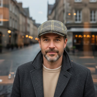 Kaszkiet Męski Zimowy Ocieplany Elegancka Czapka w Pepitkę 50% Wełny SZARY - Pako Jeans