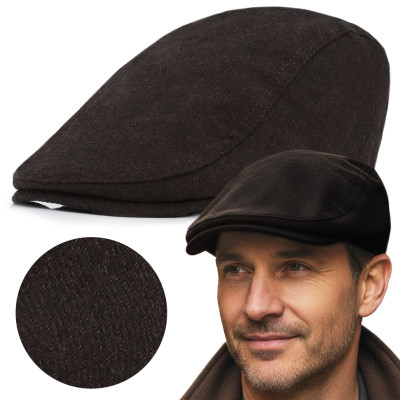 Kaszkiet Męski Zimowy Ocieplany Elegancka Czapka w Paski 50% Wełny - Pakojeans.pl