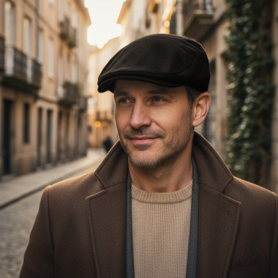 Kaszkiet Męski Zimowy Ocieplany Elegancka Czapka w Paski 50% Wełny - Pakojeans.pl