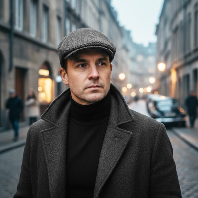 Kaszkiet Męski Zimowy Ocieplany Elegancka Czapka w Jodełkę 50% Wełny - Pakojeans.pl