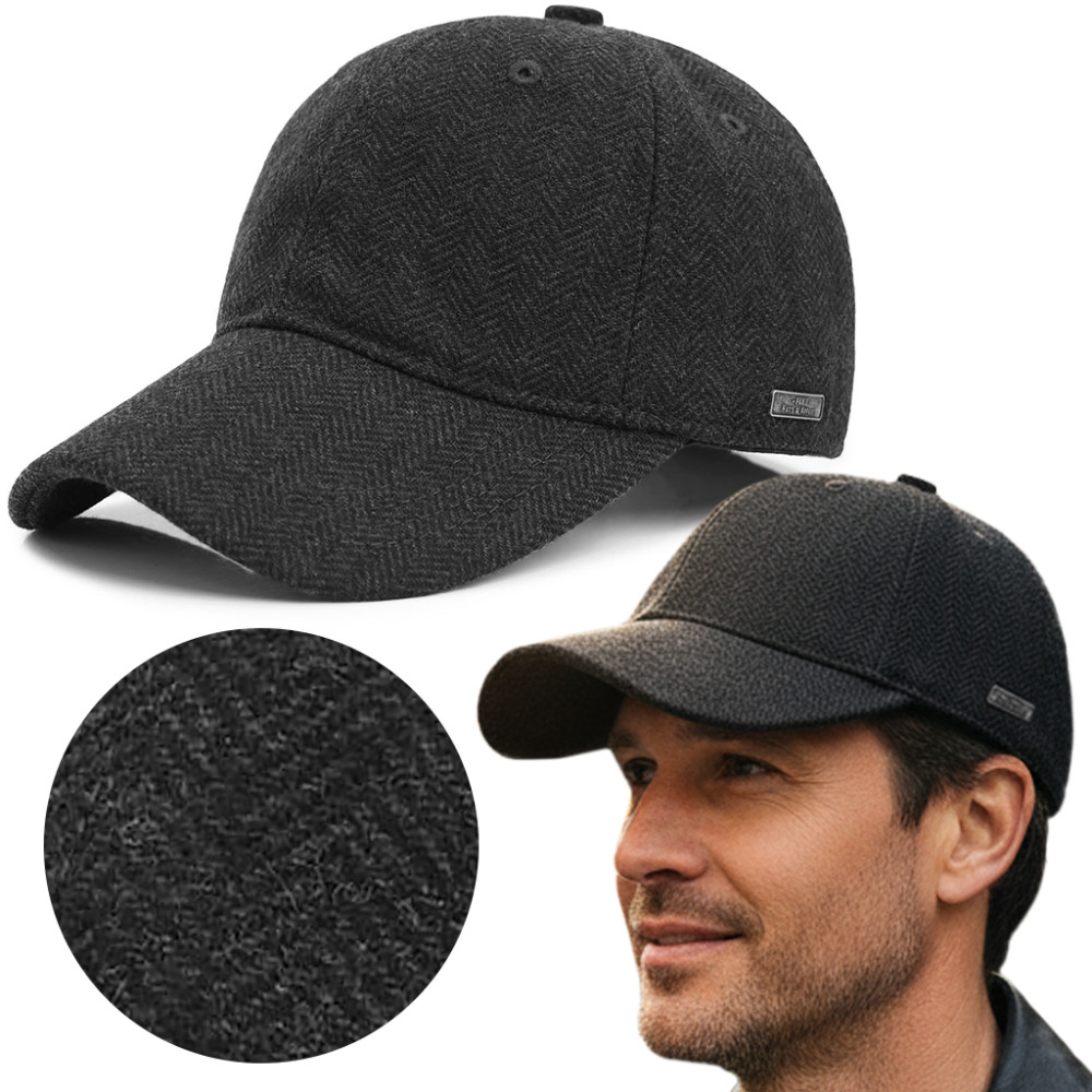 Czapka Zimowa z Daszkiem 50% Wełny Elegancka Jodełka Ocieplana Pako Jeans - Pakojeans.pl