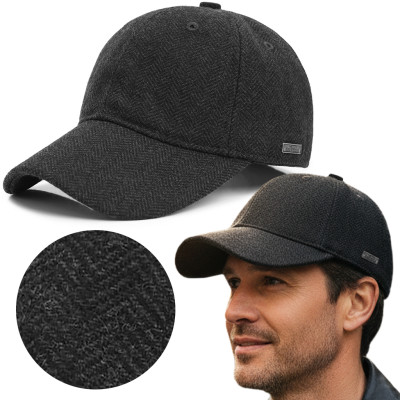 Czapka Zimowa z Daszkiem 50% Wełny Elegancka Jodełka Ocieplana Pako Jeans - Pakojeans.pl