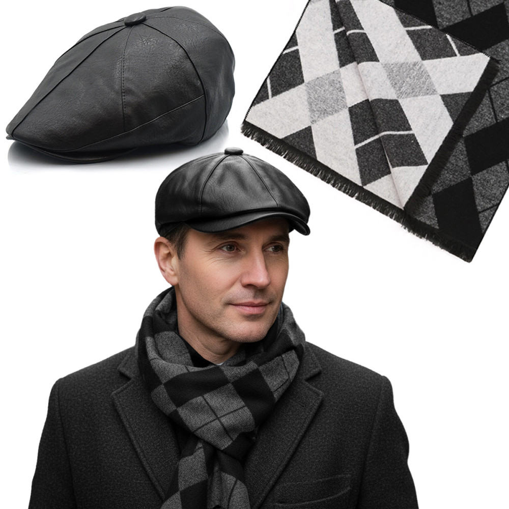 Kaszkiet Męski Skórzany i Szalik Pako Jeans Wyjątkowy Komplet Dla Niego - Pakojeans.pl