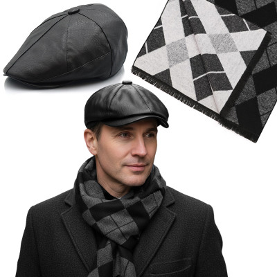 Kaszkiet Męski Skórzany i Szalik Pako Jeans Wyjątkowy Komplet Dla Niego - Pakojeans.pl