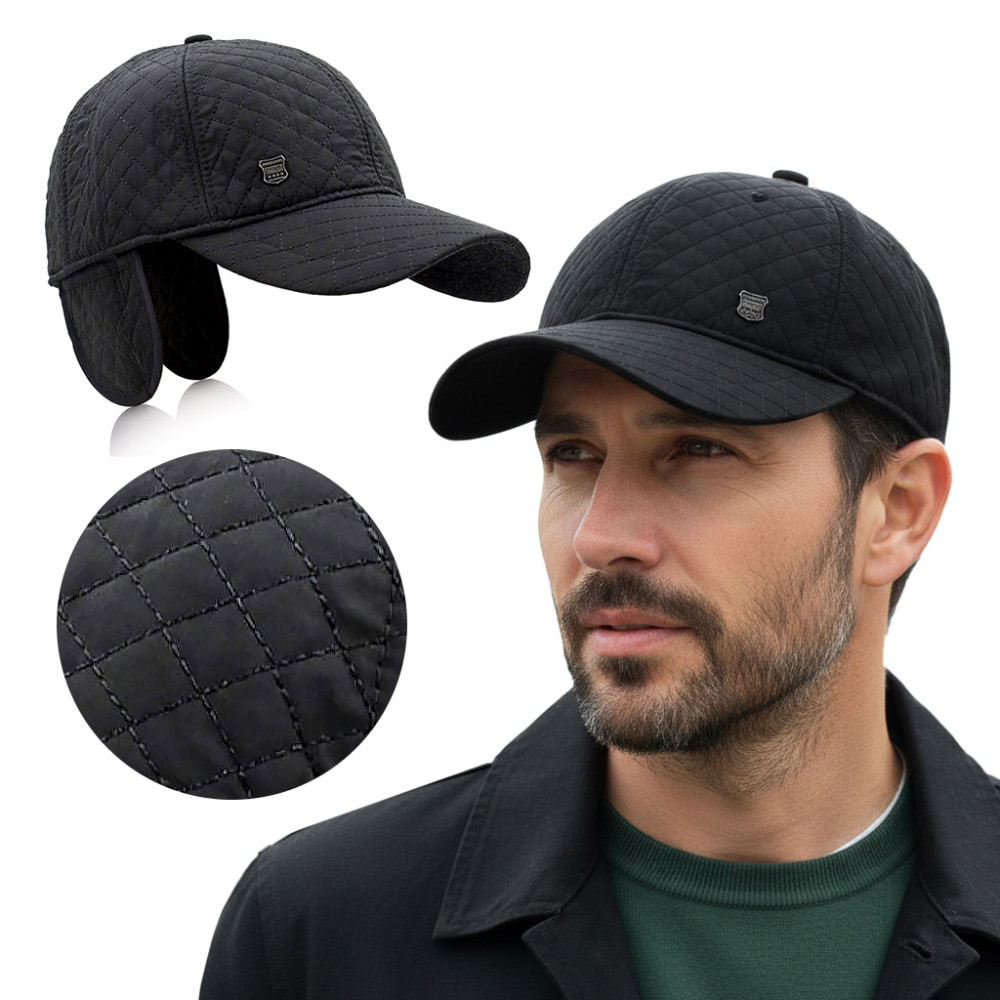 Czapka Zimowa z Daszkiem i Nausznikami Ocieplana Pikowana Czarna Pako Jeans - Pakojeans.pl