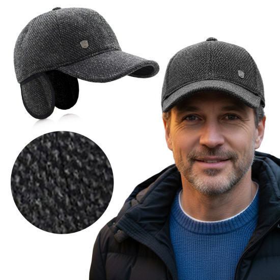 Czapka Zimowa z Daszkiem i Nausznikami Ocieplana Grafitowy Melanż Pako Jeans - Pakojeans.pl