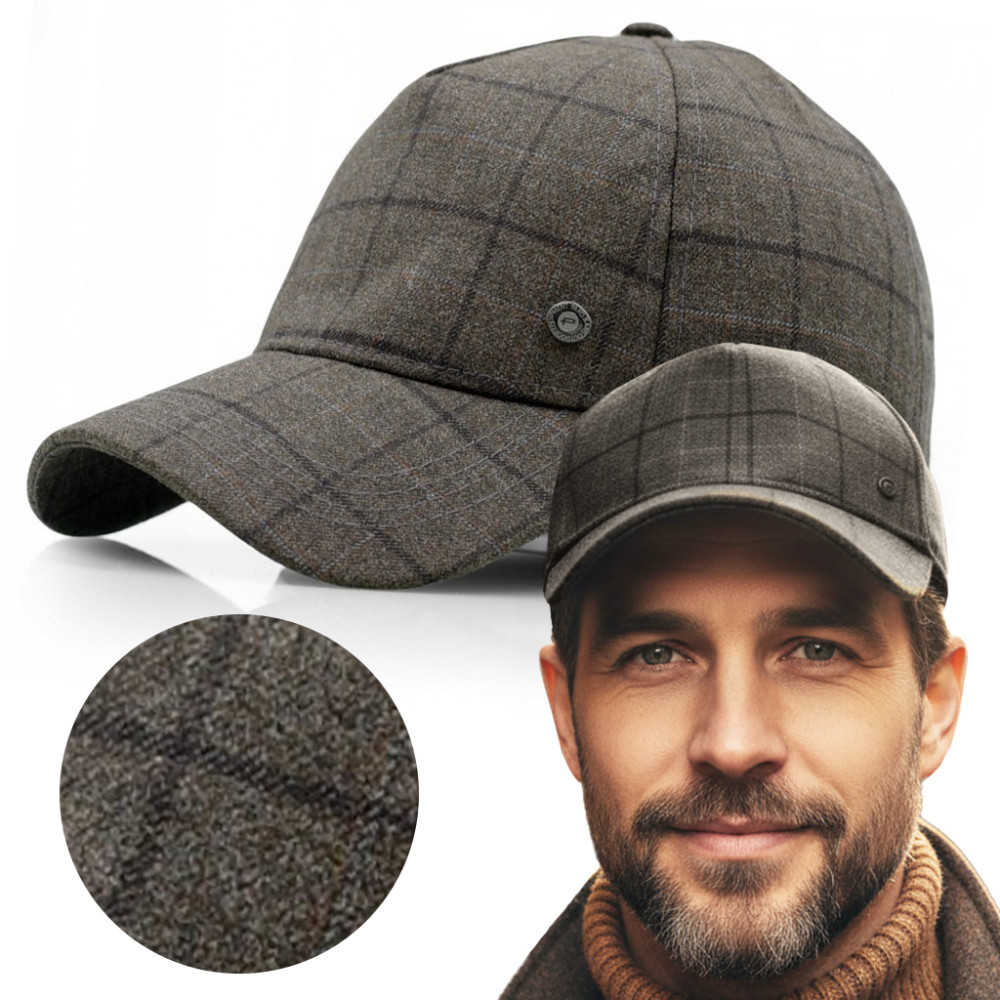 Czapka z Daszkiem Bejsbolówka BRĄZOWA w Elegancką Kratę Pako Jeans - Pakojeans.pl