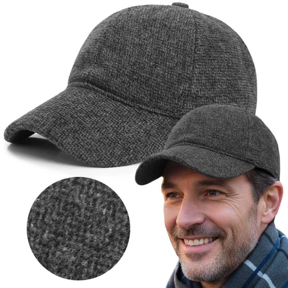 CZAPKA Zimowa z Daszkiem Bejsbolówka MĘSKA Ocieplana SZARA - Pakojeans.pl