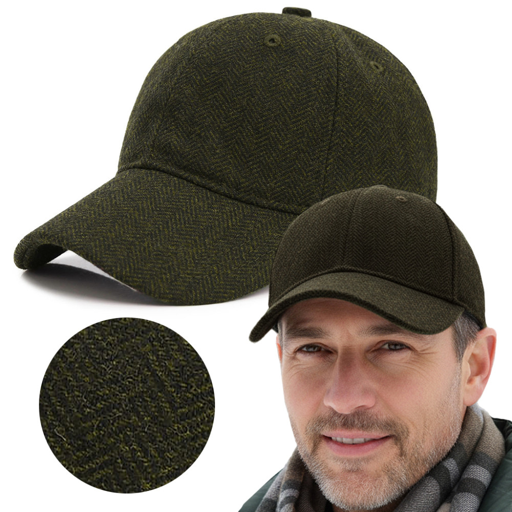 Czapka Zimowa z Daszkiem 50% Wełny Elegancka Jodełka Ocieplana Pako Jeans - Pakojeans.pl