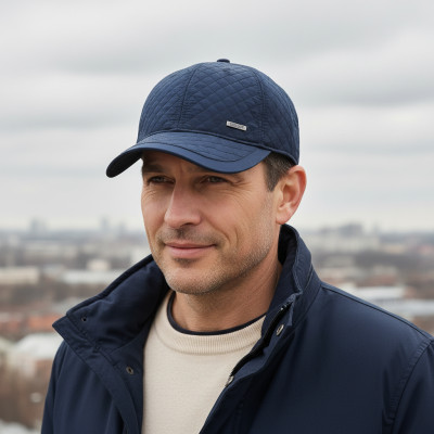 Czapka Zimowa z Daszkiem i Nausznikami Ocieplana Pikowana Granatowa Pako Jeans - Pakojeans.pl