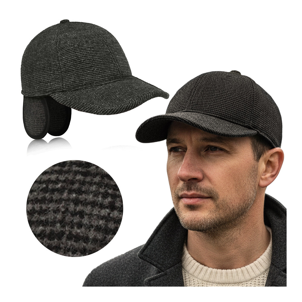 Czapka zimowa z daszkiem 118-2 męska ocieplana z chowanymi nausznikami - Pako Jeans