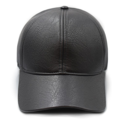 Czapka z daszkiem skórzana z guzikiem męska czarna - Pako Jeans