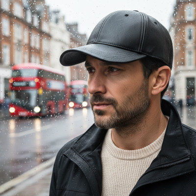 Czapka z daszkiem skórzana z guzikiem męska czarna - Pako Jeans