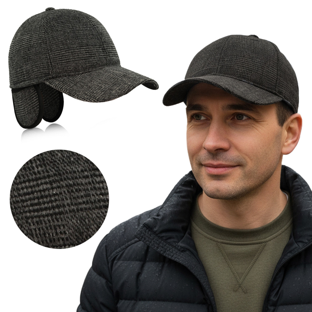 Czapka zimowa z daszkiem 118-3 męska ocieplana z chowanymi nausznikami - Pako Jeans