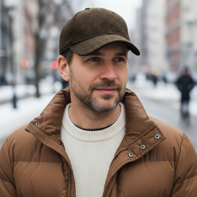 CZAPKA Zimowa z Daszkiem Bejsbolówka MĘSKA Ocieplana BRĄZOWA - Pakojeans.pl