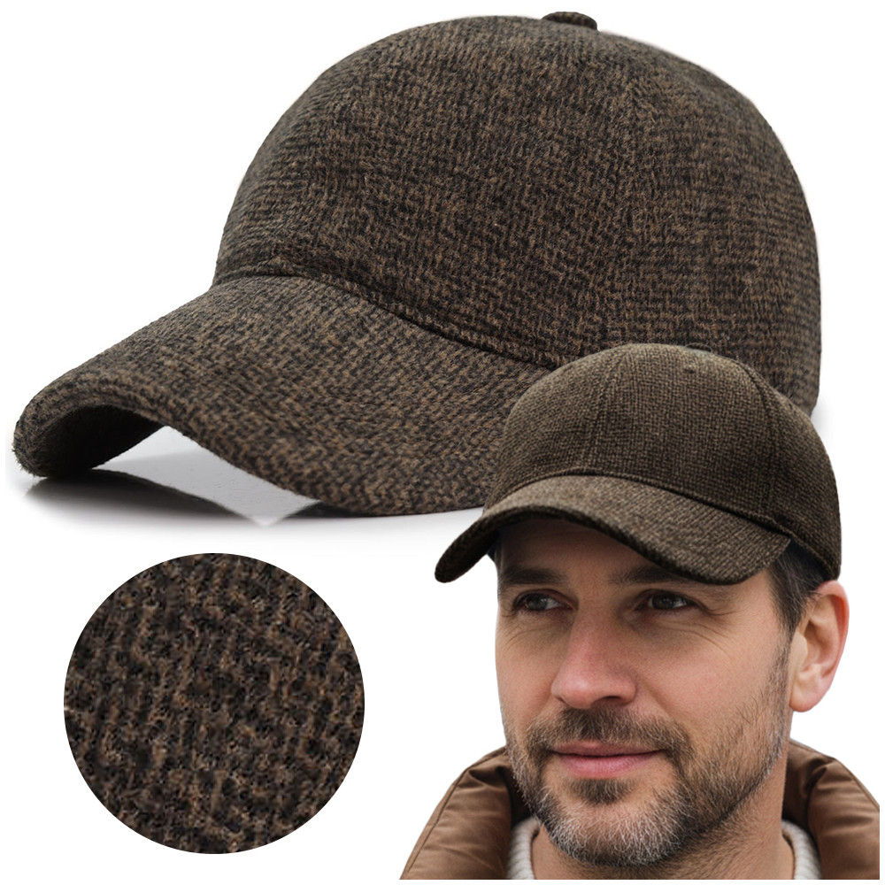 CZAPKA Zimowa z Daszkiem Bejsbolówka MĘSKA Ocieplana BRĄZOWA - Pakojeans.pl