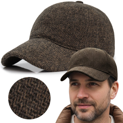 CZAPKA Zimowa z Daszkiem Bejsbolówka MĘSKA Ocieplana BRĄZOWA - Pakojeans.pl