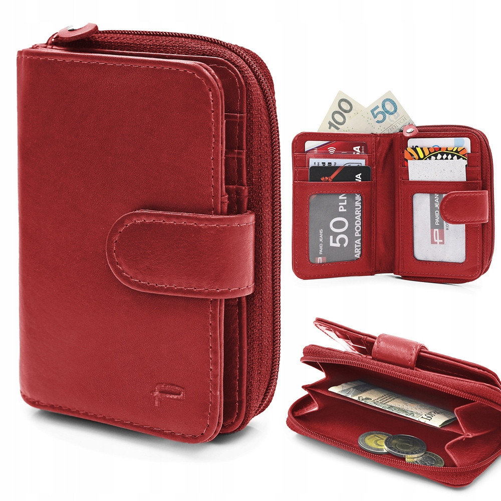 PORTFEL Damski Skórzany RFID Klasyczny Pojemny Czerwony MIDI Pako Jeans - Pakojeans.pl
