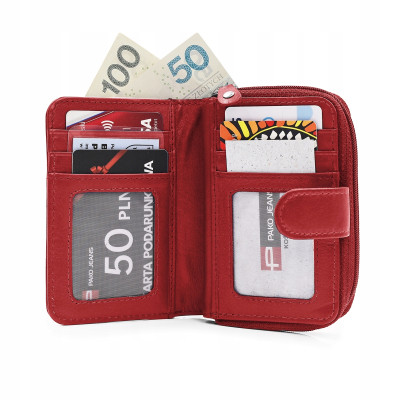 PORTFEL Damski Skórzany RFID Klasyczny Pojemny Czerwony MIDI Pako Jeans - Pakojeans.pl