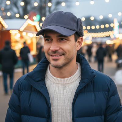 Czapka Zimowa z Daszkiem Męska Zamszowa Niebieska Pako Jeans Ocieplana z Nausznikami - Pako Jeans