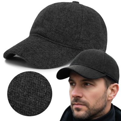 CZAPKA Zimowa z Daszkiem Bejsbolówka MĘSKA Ocieplana CZARNA - Pakojeans.pl