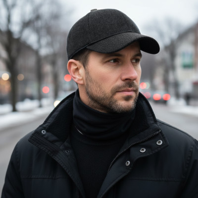 CZAPKA Zimowa z Daszkiem Bejsbolówka MĘSKA Ocieplana CZARNA - Pakojeans.pl