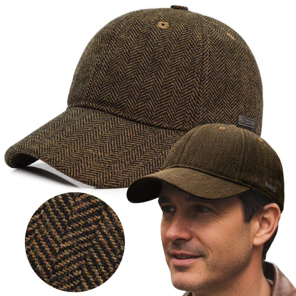 Czapka Zimowa z Daszkiem 50% Wełny Elegancka Jodełka Ocieplana Pako Jeans - Pakojeans.pl