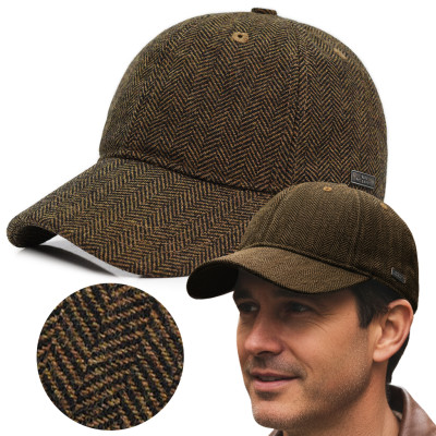 Czapka Zimowa z Daszkiem 50% Wełny Elegancka Jodełka Ocieplana Pako Jeans - Pakojeans.pl