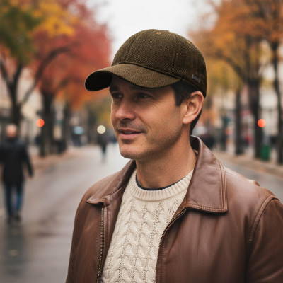 Czapka Zimowa z Daszkiem 50% Wełny Elegancka Jodełka Ocieplana Pako Jeans - Pakojeans.pl