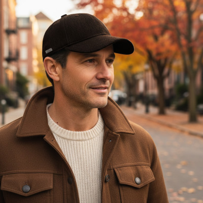 Czapka Zimowa z Daszkiem 50% Wełny Elegancka Jodełka Ocieplana Pako Jeans - Pakojeans.pl