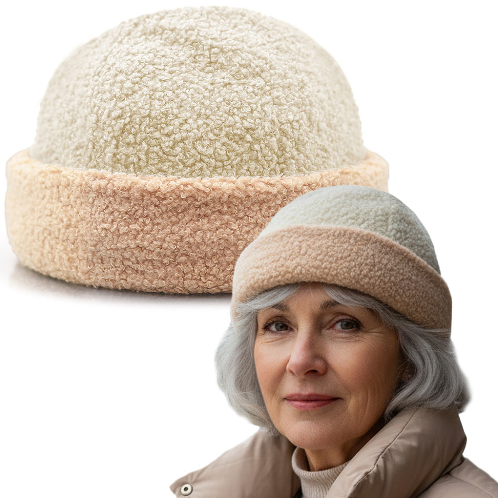 Czapka damska na zimę baranek na podszewce BEŻOWA - Pako Jeans