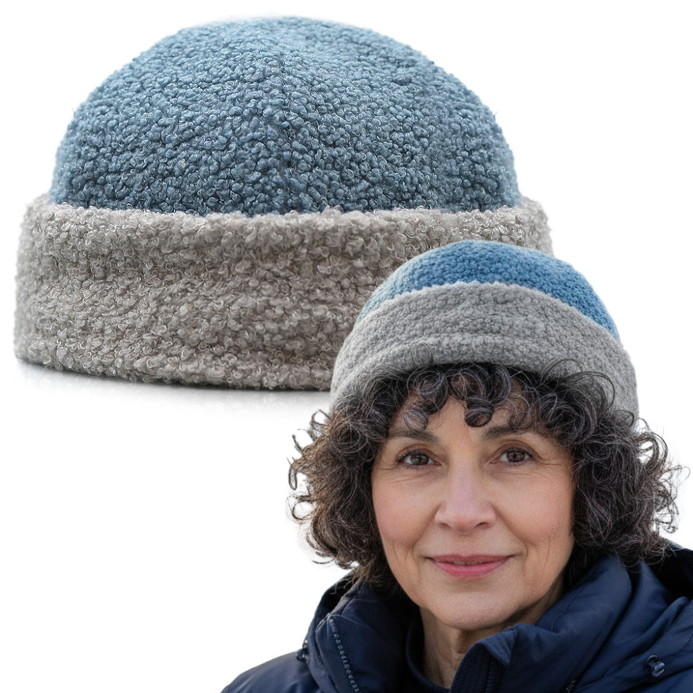 Czapka damska na zimę baranek na podszewce NIEBIESKA - Pako Jeans