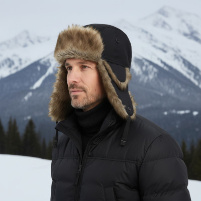 Czapka zimowa uszatka uszanka pilotka na mrozy czarna