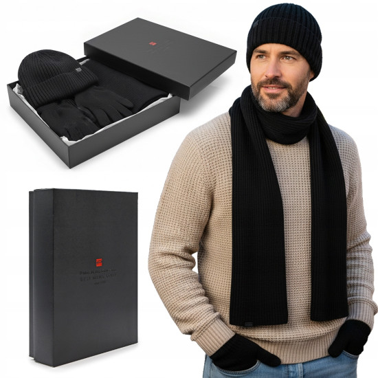 Komplet Męski CZAPKA SZALIK RĘKAWICZKI Zestaw na Prezent CZARNY Pako Jeans - Pakojeans.pl