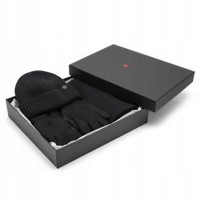 Komplet Męski CZAPKA SZALIK RĘKAWICZKI Zestaw na Prezent CZARNY Pako Jeans - Pakojeans.pl