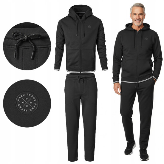 DRES Męski KOMPLET Bawełniany CZARNY Bluza z Kapturem i Spodnie Ocieplane Pako Jeans - Pakojeans.pl
