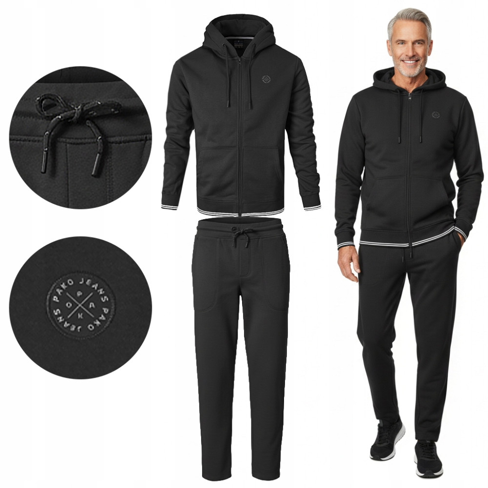 DRES Męski KOMPLET Bawełniany CZARNY Bluza z Kapturem i Spodnie Ocieplane Pako Jeans - Pakojeans.pl
