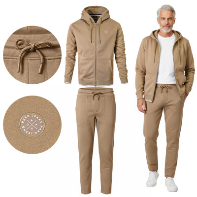 DRES Męski KOMPLET Bawełniany BEŻOWY Bluza z Kapturem i Spodnie Ocieplane Pako Jeans - Pakojeans.pl