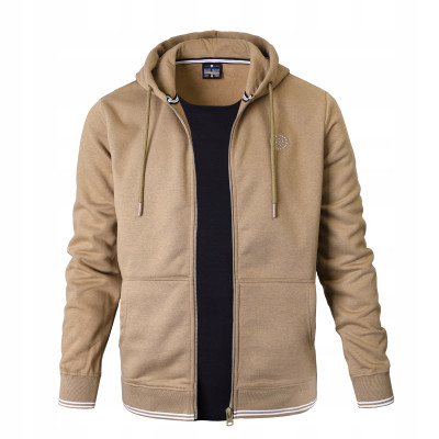 DRES Męski KOMPLET Bawełniany BEŻOWY Bluza z Kapturem i Spodnie Ocieplane Pako Jeans - Pakojeans.pl