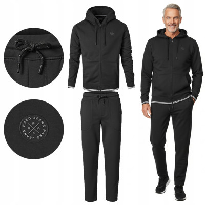 DRES Męski KOMPLET Bawełniany CZARNY Bluza z Kapturem i Spodnie Ocieplane Pako Jeans - Pakojeans.pl