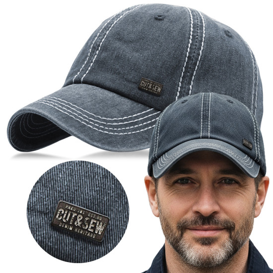 CZAPKA z Daszkiem Bejsbolówka Męska Bawełniana GRANATOWA Vintage Pako Jeans - Pakojeans.pl